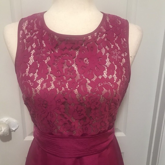 Eliza J Size 4 Fit & Flare Dress Pink Lace Top Belted Waist Barbie Pink Pockets - Picture 3 of 15
